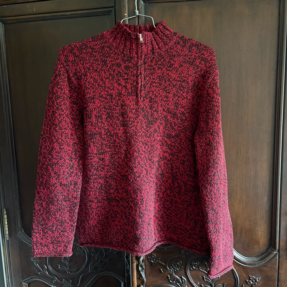Vintage Jones New York Sport Quarter Zip Red & Black Knit Sweater size Medium